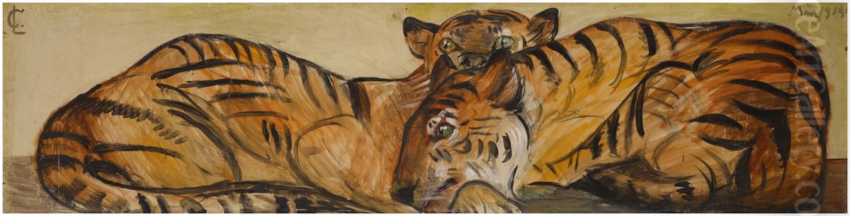 Zwei Tiger Oil Painting by Lovis (Franz Heinrich Louis) Corinth