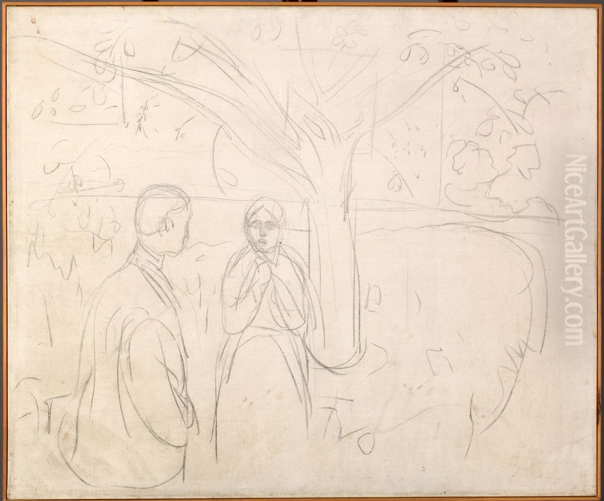 Man and Woman Under a Fruit Tree Oil Painting by Edvard Munch