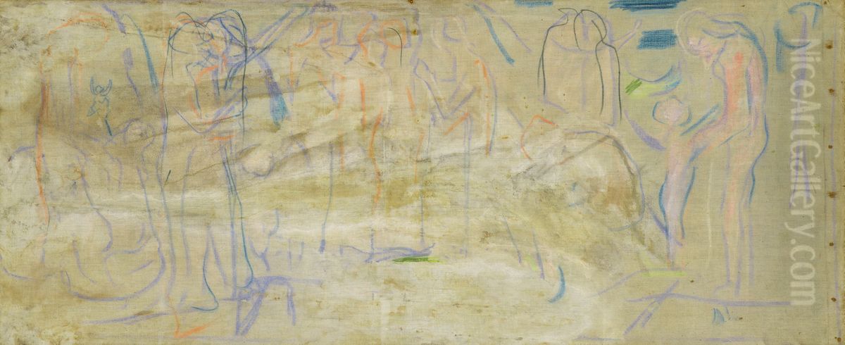Naked Figures Oil Painting by Edvard Munch