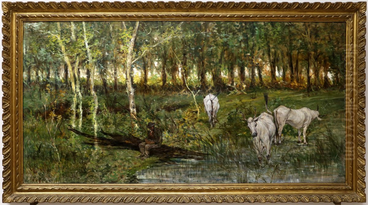 Oxen in pasture Oil Painting by Giovanni Fattori