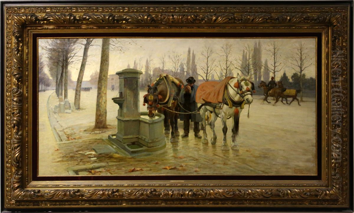 The water trough Oil Painting by Luigi Gioli