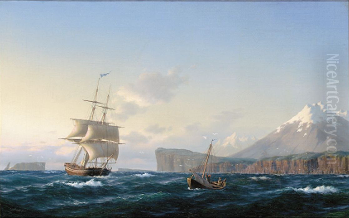Marine ud for klippekyst. Oil Painting by Carl Baagoe