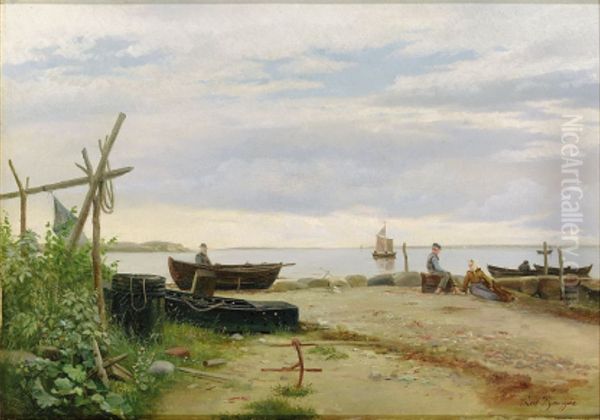 Nordsjaellandsk kystparti. Oil Painting by Carl Baagoe