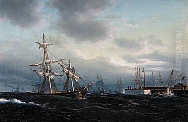 At the port of Elsinore. Oil Painting by Carl Baagoe