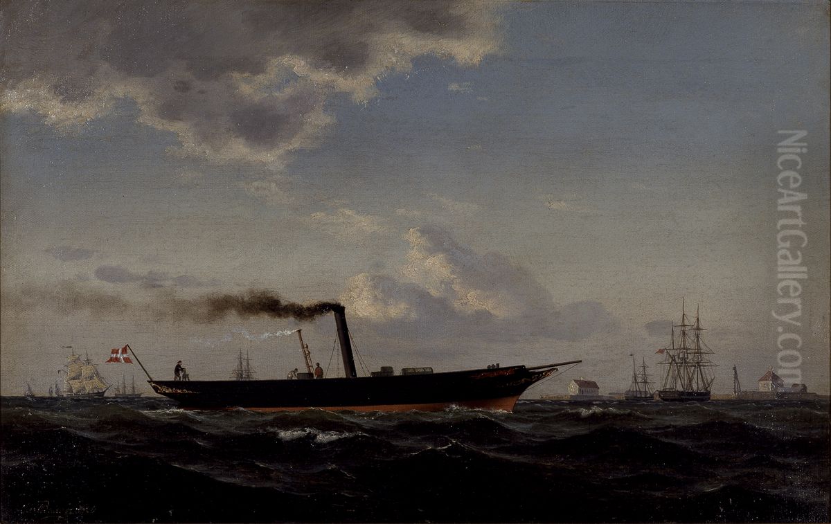 Bugser- og passagerbaden El Ole. Oil Painting by Carl Baagoe