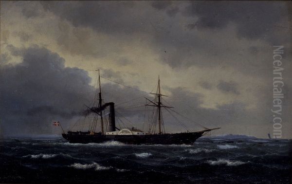 Hjuldamperen Eideren. Oil Painting by Carl Baagoe