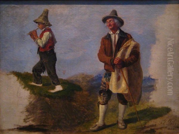 Un contadino fermo e un contadinello che suona il piffero (Napoli) Oil Painting by Filippo Palizzi