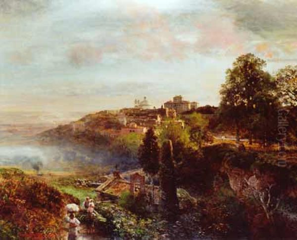 Italian landscape. Oil Painting by Oswald Achenbach