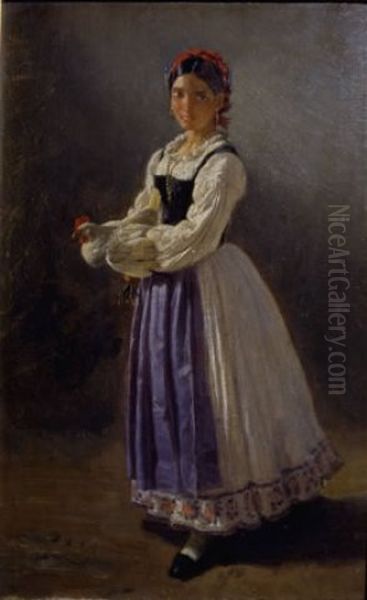 Figura di donna con una gallina fra le mani (Vasto - Abruzzo) Oil Painting by Filippo Palizzi
