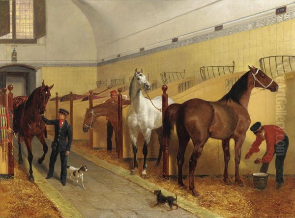 The stable Oil Painting by Filippo Palizzi