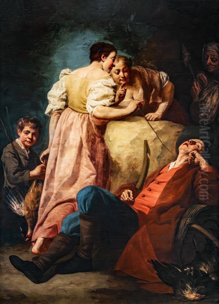 Tickle Oil Painting by Giuseppe Angeli
