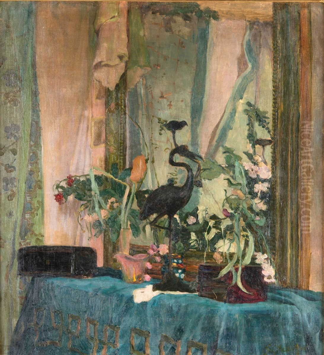 Drobiazgi na kominku Oil Painting by Jozef Mehoffer