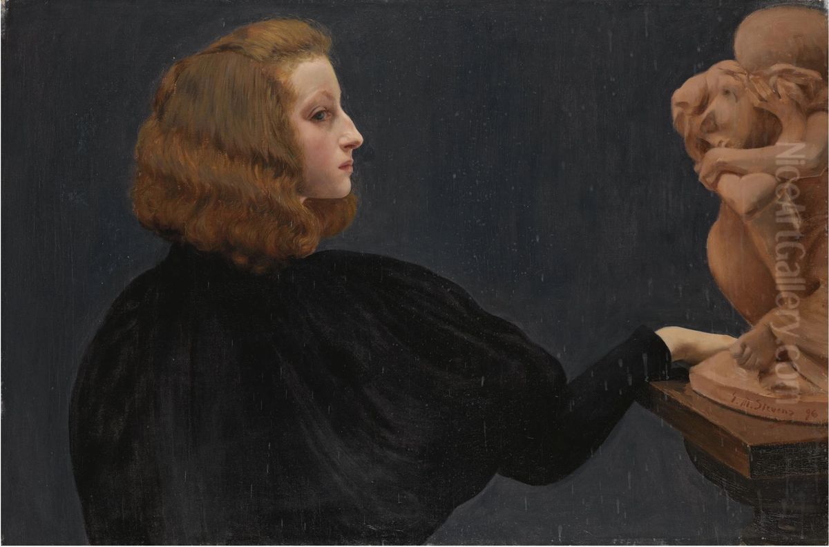 Adele and the Fallen Caryatid Carrying Her Stone Oil Painting by Gustave Max Stevens