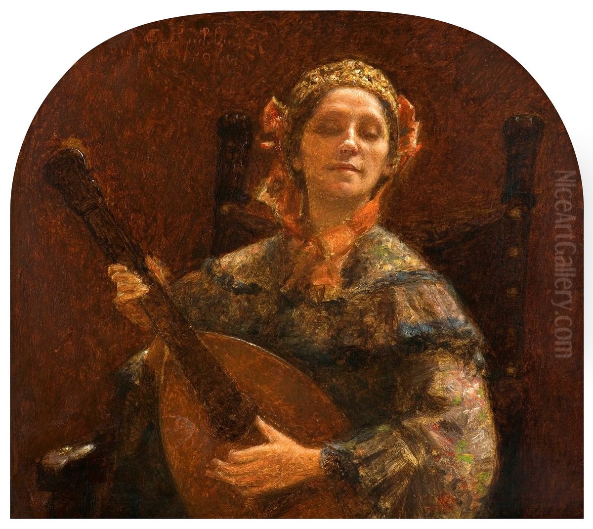 Lady Playing the Lute Oil Painting by Szymon Buchbinder Lady Playing the Lute Oil Painting by Szymon Buchbinder