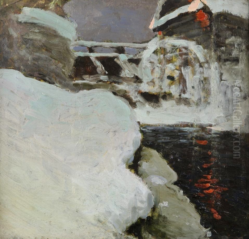 Mlyn zima. Oil Painting by Ferdynand Ruszczyc