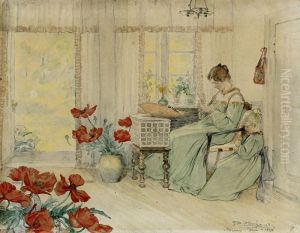 Marie and Vibeke embroidering in our home in Skagen Plantage