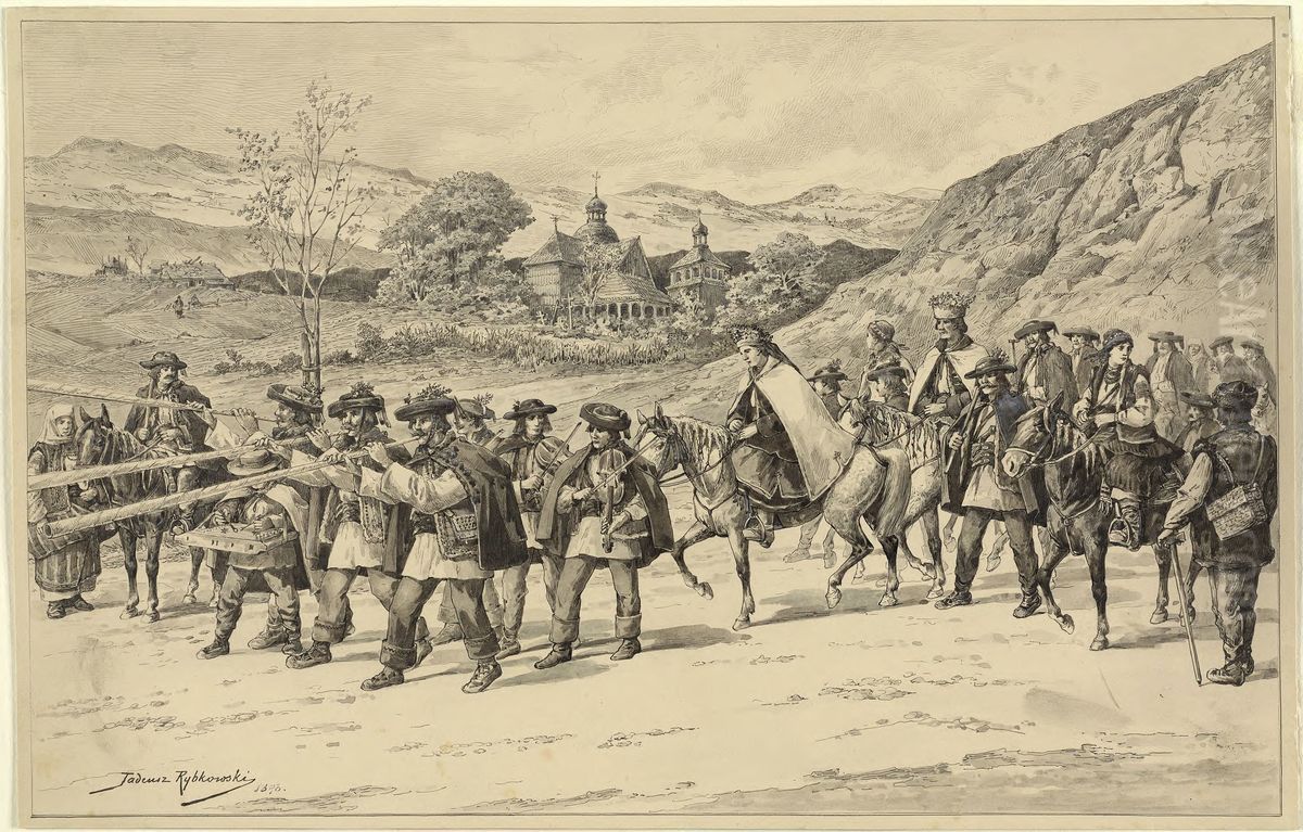 Hutsul Wedding. Oil Painting by Tadeusz Rybkowski