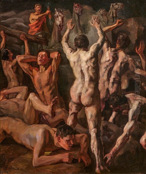 Battle of the Giants Oil Painting by Wilhelm Trubner
