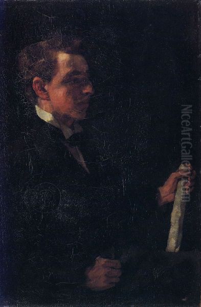 Studiosus Michaelis, with paper roll Oil Painting by Wilhelm Heinrich Trutbner