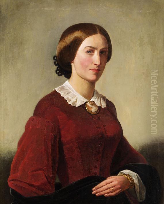 Portrat einer Dame mit Brosche Oil Painting by Theodor Leopold Weller