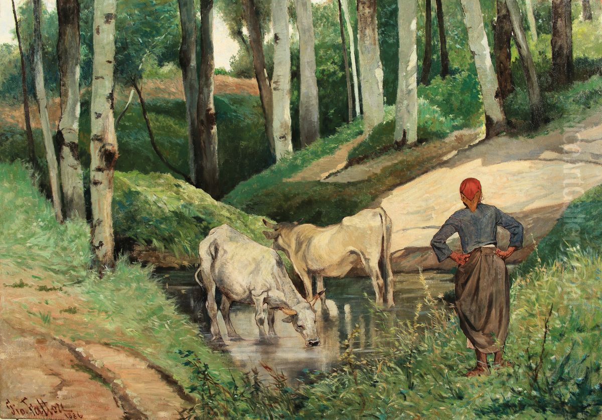 L'abbeveraggio Oil Painting by Giovanni Fattori