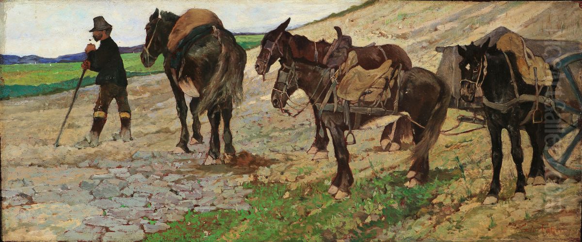 The stop of the muleteers in Maremma Oil Painting by Giovanni Fattori
