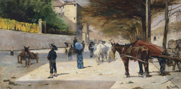 Veduta di Firenze con viale principe Amedeo Oil Painting by Giovanni Fattori