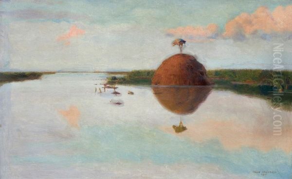 Zachod slonca na blotach Oil Painting by Jozef Chelmonski