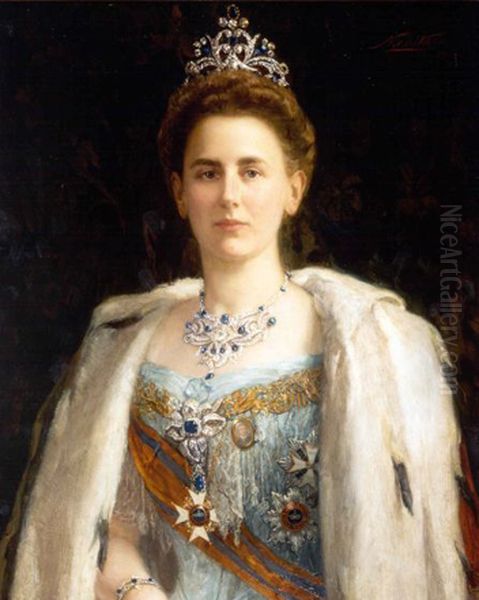 Portrait of Queen Wilhelmina of the Netherlands Oil Painting by Pieter De Josselin De Jong