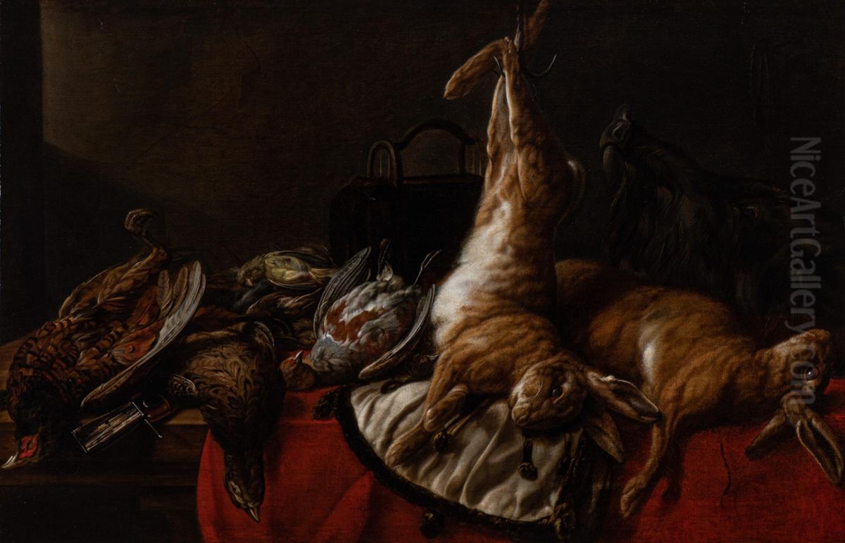 Still life with dead game and birds Oil Painting by Peeter van den Bemden