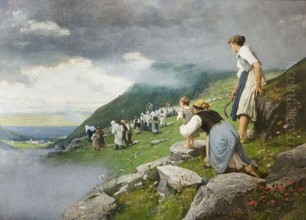 Pellegrinaggio ad Oropa Oil Painting by Lorenzo Delleani