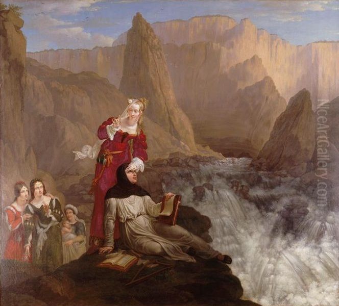 Laure et Petrarque a la Fontaine de Vaucluse Oil Painting by Philippe-Jacques van Bree