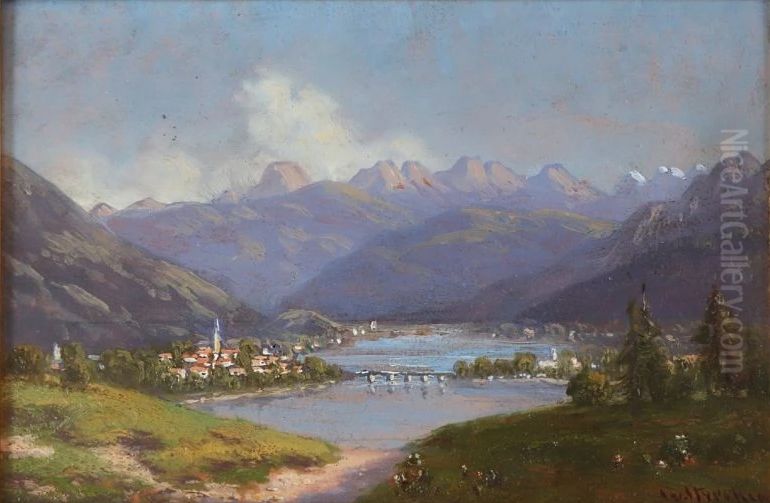 Blick auf Bad Tolz Oil Painting by Stephanie Von Strechine