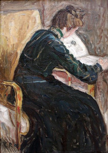 Woman reading in an Armchair Oil Painting by Christian Rohlfs