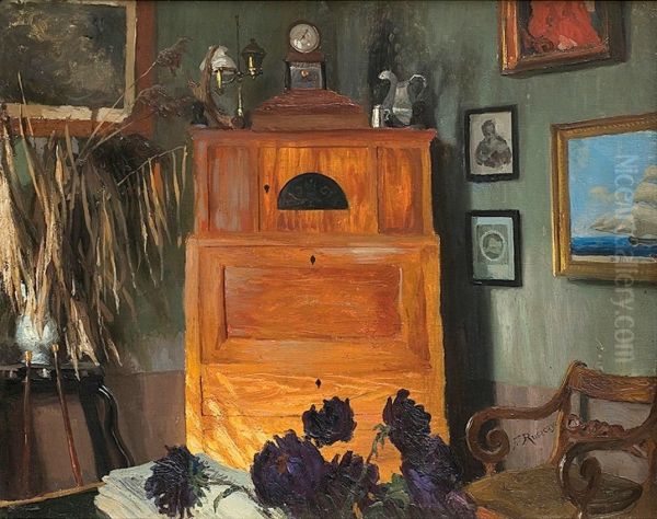 Wnetrze z Bohdanowa - kantorek Oil Painting by Ferdynand Ruszczyc