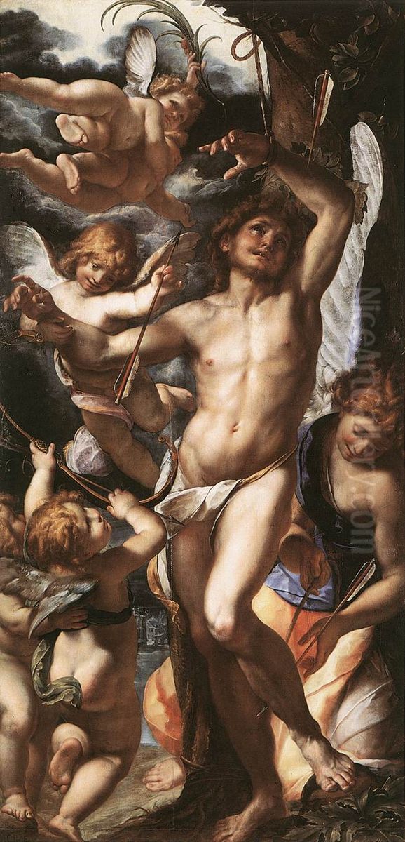 St Sebastian Tended by Angels Oil Painting by Giulio Cesare Procaccini