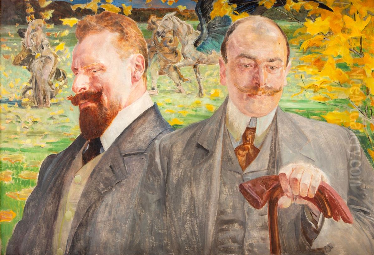 At the autumn. Double portrait Oil Painting by Jacek Malczewski