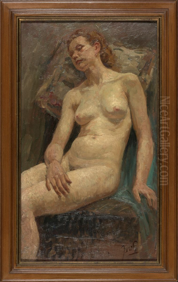 Sitting nude Oil Painting by Jef Van De Fackere