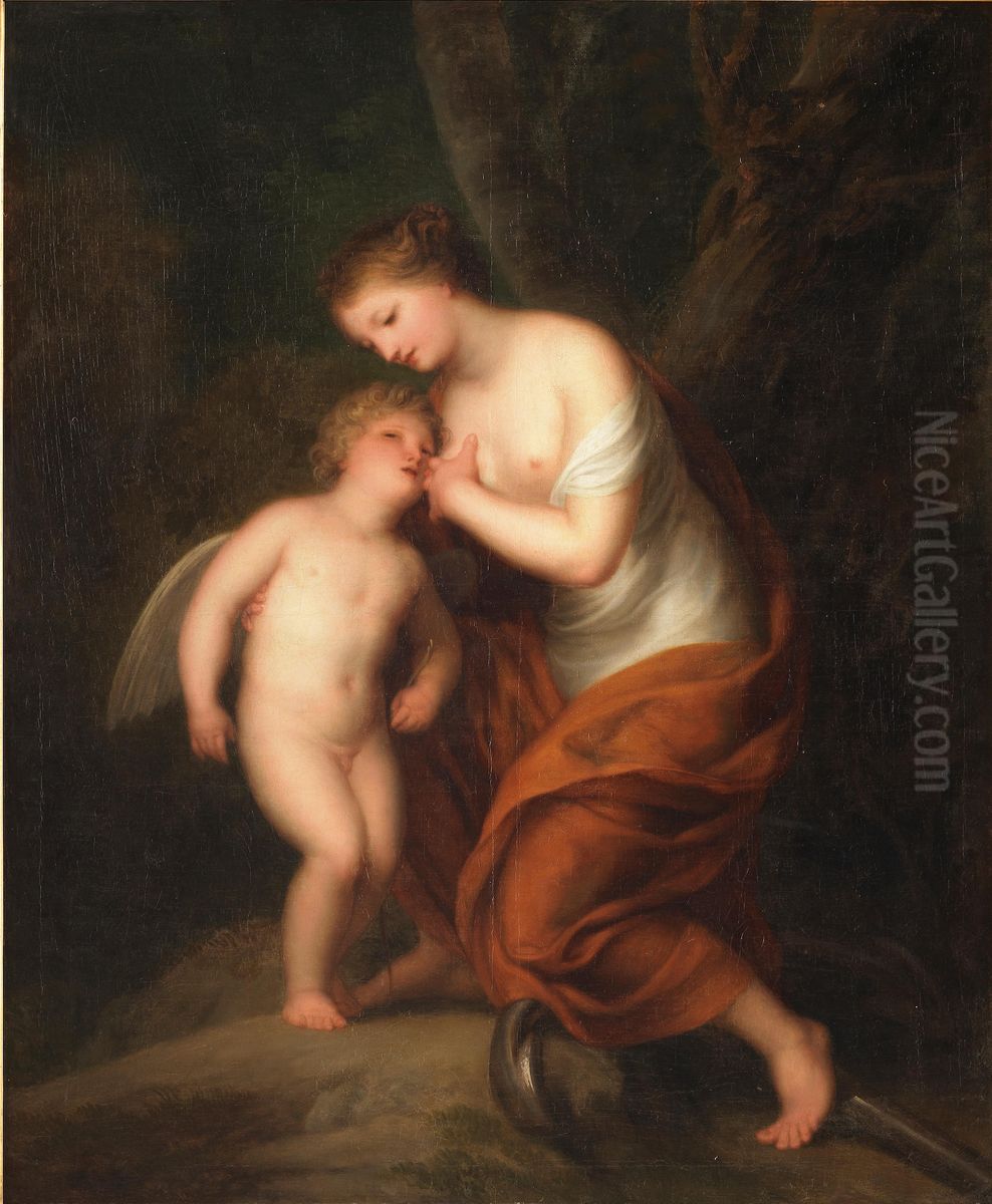 Cupid nurtured by Hope Oil Painting by Andries Cornelis Lens