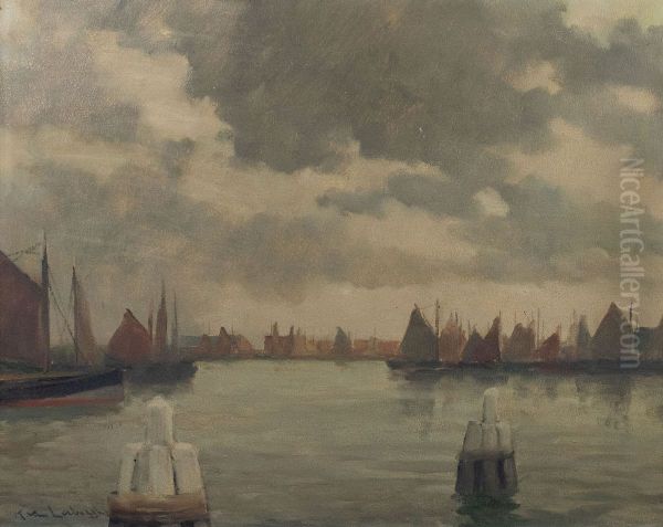 River scene with sailing boats Oil Painting by Karel Van Lerberghe