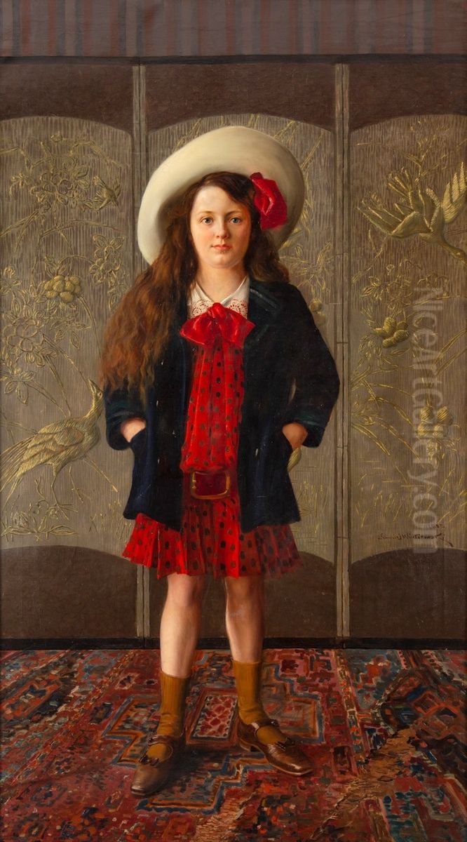 Girl against the Japanese screen Oil Painting by Leonard Wintorowski