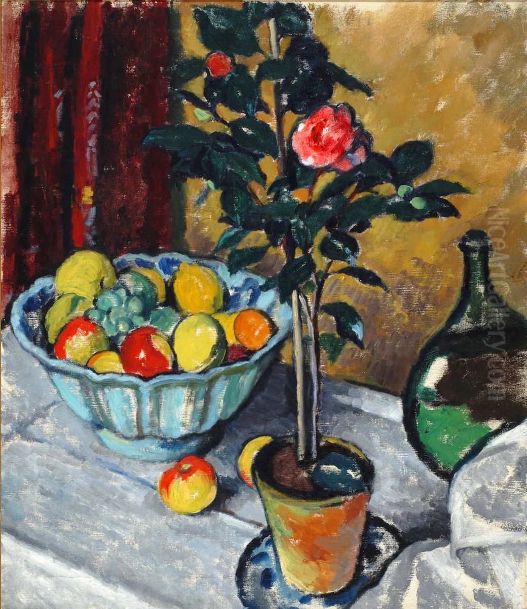 Martwa natura z kamelia Oil Painting by Jozef Pankiewicz