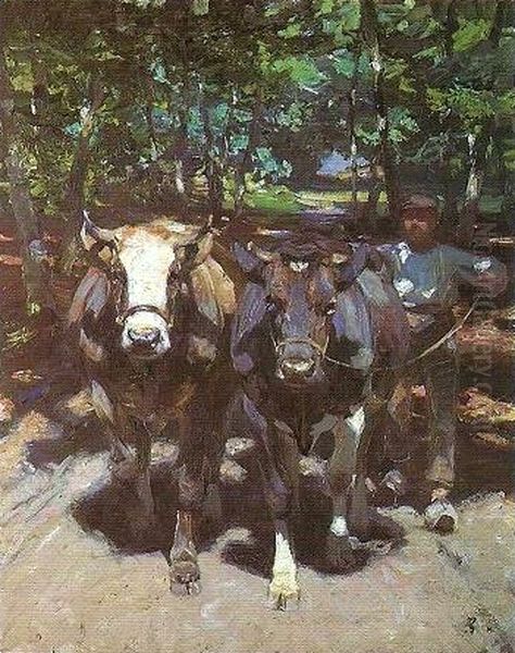 Through the forest. Oil Painting by Heinrich Johann Von Zugel