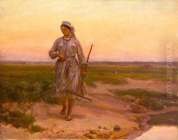 Return from the fields Oil Painting by Jozef Chelmonski