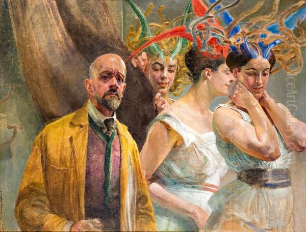 Autoportret z Gorgonami Oil Painting by Jacek Malczewski