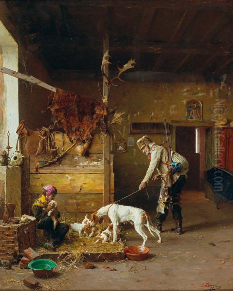Off to the hunt Oil Painting by Giovanni Battista Quadrone