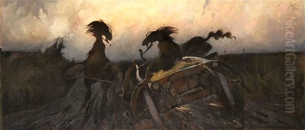 Frightened Horses. Oil Painting by Kazimierz Sichulski