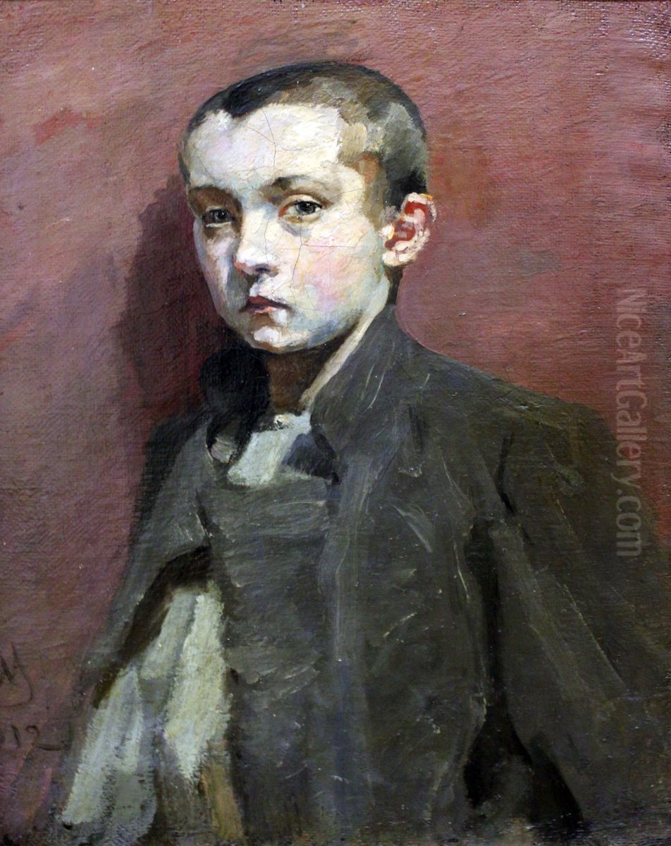 Portrait of a son Oil Painting by Sergey Malyutin