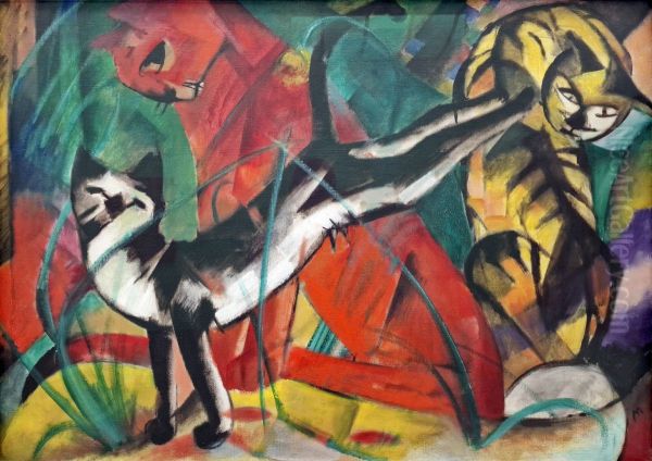 Tree cats Oil Painting by Franz Marc