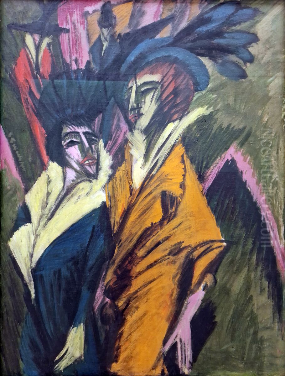 Two women on the street Oil Painting by Ernst Ludwig Kirchner